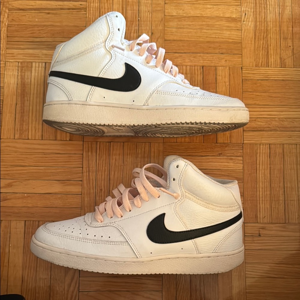 Jordan 1 White and Black High-Top with pink laces